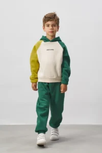 Minipodyum Printed Color Block Boy's Bottom Top Tracksuit Set