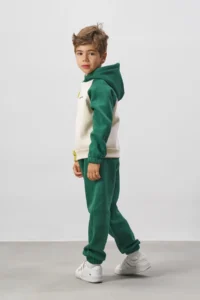 Minipodyum Printed Color Block Boy's Bottom Top Tracksuit Set - Image 3