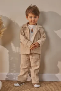Minipodyum Baby Boy Printed Top Bottom Set with Pocket Holiday Clothes 3-Piece - Image 2