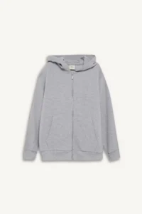 DeFacto Hooded School Zippered Gray Boy's Cardigan T7468A6/GR377