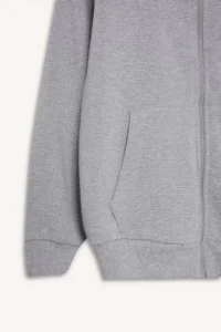 DeFacto Hooded School Zippered Gray Boy's Cardigan T7468A6/GR377 - Image 2