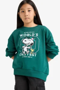 DeFacto Snoopy Oversize Dark Green Girls' Sweatshirt F1089A8/GN1116