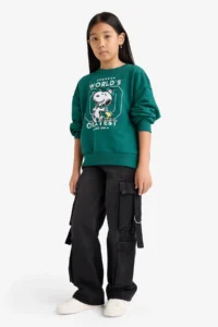 DeFacto Snoopy Oversize Dark Green Girls' Sweatshirt F1089A8/GN1116 - Image 2