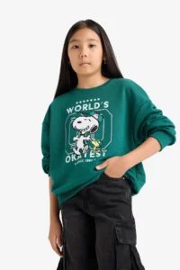 DeFacto Snoopy Oversize Dark Green Girls' Sweatshirt F1089A8/GN1116 - Image 3