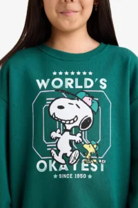 DeFacto Snoopy Oversize Dark Green Girls' Sweatshirt F1089A8/GN1116 - Image 5