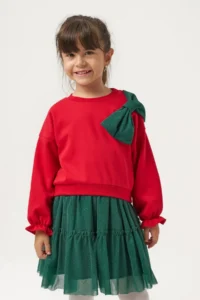 Minipodyum Glittery Tulle Skirt New Year's Eve Outfit for Girls, Top and Bottom Set - Image 4