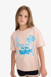 DeFacto Relax Fit Palm Tree Printed Crew Neck Short Sleeve T-Shirt for Girls - Image 4