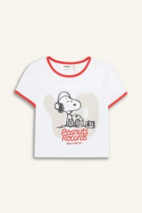 DeFacto Snoopy Oversize Wide Fit Crew Neck Back Printed Short Sleeve T-Shirt Girl Child - Image 7