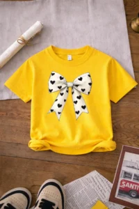 twins tailors Girl Eating Apple Printed 3 Pack Yellow-Grey-Purple Girls' T-Shirt - Image 2