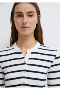 Mavi Button Detailed Striped T-Shirt Fitted -86625 - Image 7