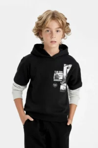 DeFacto Hooded Printed Sweatshirt Boy - Image 4