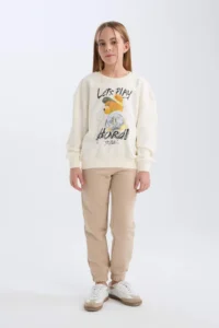DeFacto Girl's Oversize Wide Fit Crew Neck Teddy Bear Printed Sweatshirt - Image 2
