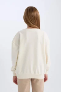 DeFacto Girl's Oversize Wide Fit Crew Neck Teddy Bear Printed Sweatshirt - Image 5