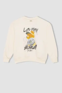 DeFacto Girl's Oversize Wide Fit Crew Neck Teddy Bear Printed Sweatshirt - Image 6