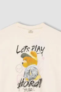 DeFacto Girl's Oversize Wide Fit Crew Neck Teddy Bear Printed Sweatshirt - Image 7