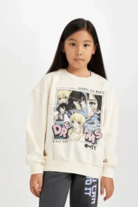 DeFacto Girl's Oversize Wide Fit Crew Neck Printed Sweatshirt