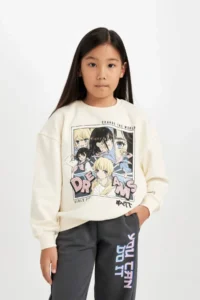 DeFacto Girl's Oversize Wide Fit Crew Neck Printed Sweatshirt - Image 3