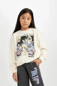 DeFacto Girl's Oversize Wide Fit Crew Neck Printed Sweatshirt - Image 4