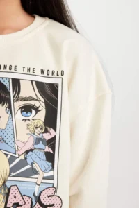 DeFacto Girl's Oversize Wide Fit Crew Neck Printed Sweatshirt - Image 5