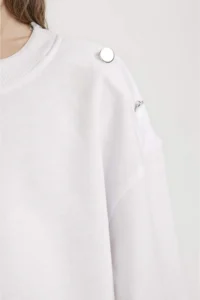 DeFacto Relax Fit Crew Neck Sweatshirt with Hem Detail Girl Child - Image 2