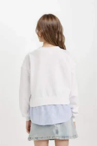 DeFacto Relax Fit Crew Neck Sweatshirt with Hem Detail Girl Child - Image 4