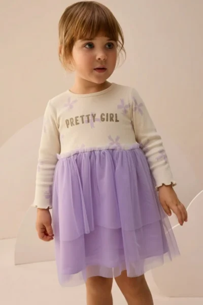 Minipodyum Glitter Printed Tulle Girls' Dress
