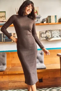 Olalook Women's Bitter Brown Lycra Long Camisole Dress - Image 2