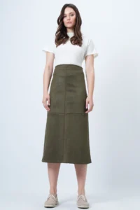 Trend Alaçatı Stili Women's Khaki Hidden Zipper Stitching Detailed Faux Suede Maxi Length Skirt Alc-X14407