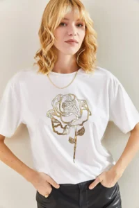 Bianco Lucci Women Rose Patterned Tshirt