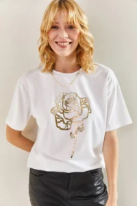 Bianco Lucci Women Rose Patterned Tshirt - Image 2