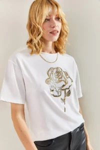 Bianco Lucci Women Rose Patterned Tshirt - Image 3