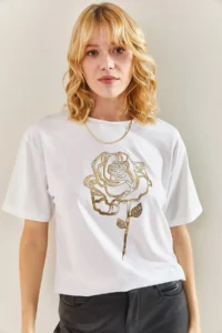 Bianco Lucci Women Rose Patterned Tshirt - Image 5