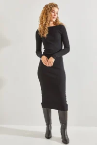 Bianco Lucci Women Boat Neck Piped LONG Dress - Image 3