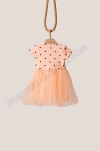 penu baby kids Salmon Polka Dot Detailed Short Sleeve Baby Girl Dress - Image 7