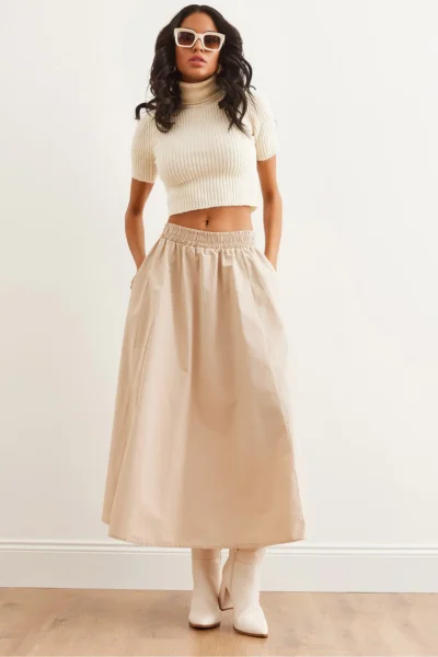 Olalook Women's Stone Waist Elastic Parachute Bell Skirt
