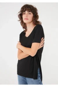 Mavi Women V-neck Black Basic T-Shirt - Image 2