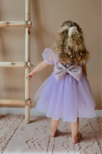 penu baby kids Purple Short Balloon Tulle Sleeve Detailed Tutu Tutu Baby Girl Dress - Image 2