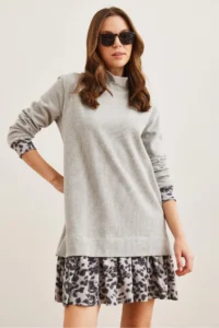 Olalook Women Gray Black Garnili Thessaloniki Elbise - Image 3
