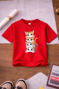 twins tailors Cat and Cherry Printed 3-Pack Navy Blue-Grey-Red Girls' T-Shirt - Image 3