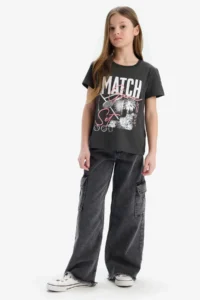 DeFacto Slim Fit Narrow Cut Crew Neck Ribbed Short Sleeve T-Shirt Girl Child - Image 2