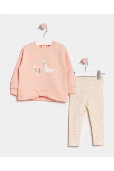 Minipodyum Baby Girl Duck Printed Double Set with Bow Waist Tights
