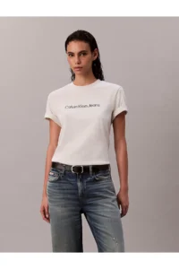 Calvin Klein Jeans Round Neck Printed Gray Women's T-Shirt - Image 5