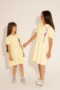 US Polo Assn. Girls' Neon Yellow Short Sleeve Weaving Dress - Image 2