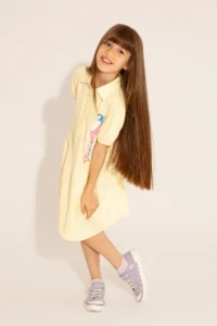 US Polo Assn. Girls' Neon Yellow Short Sleeve Weaving Dress - Image 3