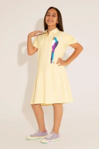 US Polo Assn. Girls' Neon Yellow Short Sleeve Weaving Dress - Image 4