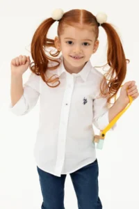 US Polo Assn. Girls' White Long Sleeve Shirt - Image 2
