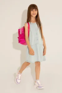 US Polo Assn. Girls' Light Blue Sleeveless Jeans Dress - Image 2