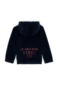 US Polo Assn. Girls' Navy Blue Hooded Velvet Sweatshirt - Image 2