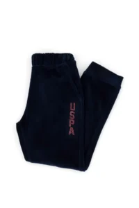 US Polo Assn. Girls' Navy Blue Stone Detailed Velvet Sweatpants