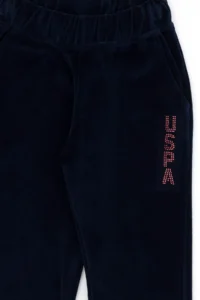 US Polo Assn. Girls' Navy Blue Stone Detailed Velvet Sweatpants - Image 4